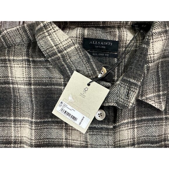 AllSaints Hamlin Flannel Plaid overshirt color Brown size 2XL NWT mspr 198 - Picture 3 of 6